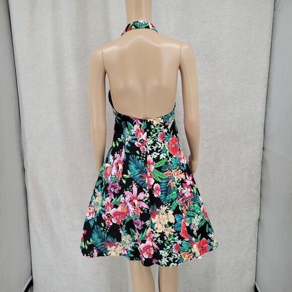 DBA LA Vtg 80s Tropical Floral Halter Rockabilly Pin-Up Swing Dress Juniors 7 - Picture 7 of 13
